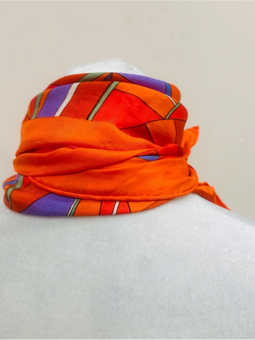 Vintage Echo Silk Scarf Orange Geometric Abstract Square Neck Head Wrap 23x23”